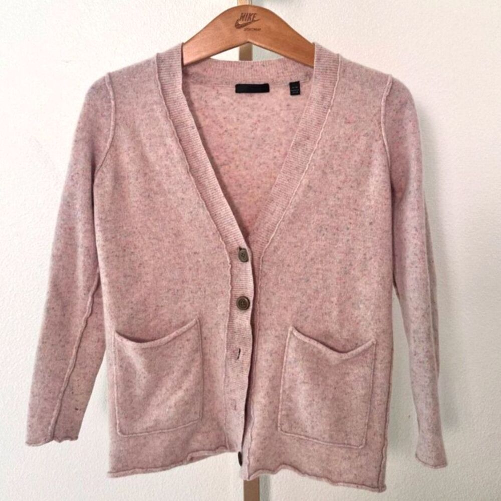 ATM Cashmere V-Neck Donegal Cardigan Baby Pink Size Medium/Small